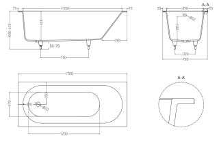 Ванна из искусственного камня Salini Ornella S-Stone 102323MRH 170x70см RAL снаружи